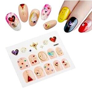 Nail Stickers Heart Red 3D Gorgeous Shine Self Adhesive Nail Art Decal OC4